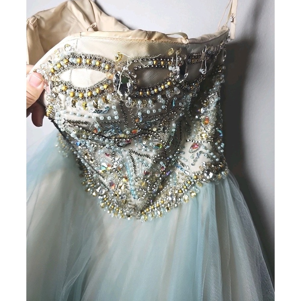 Glamour by Terani Couture Strapless Beaded Prom Pageant Dress Sz 0 W/Flaws - Picture 6 of 16